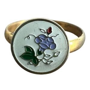 🍭6/$30 Adjustable dainty enamel purple pansy ring on gold tone band - size 5.25